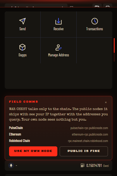 The Field Comms card on the WAR CHEST dashboard